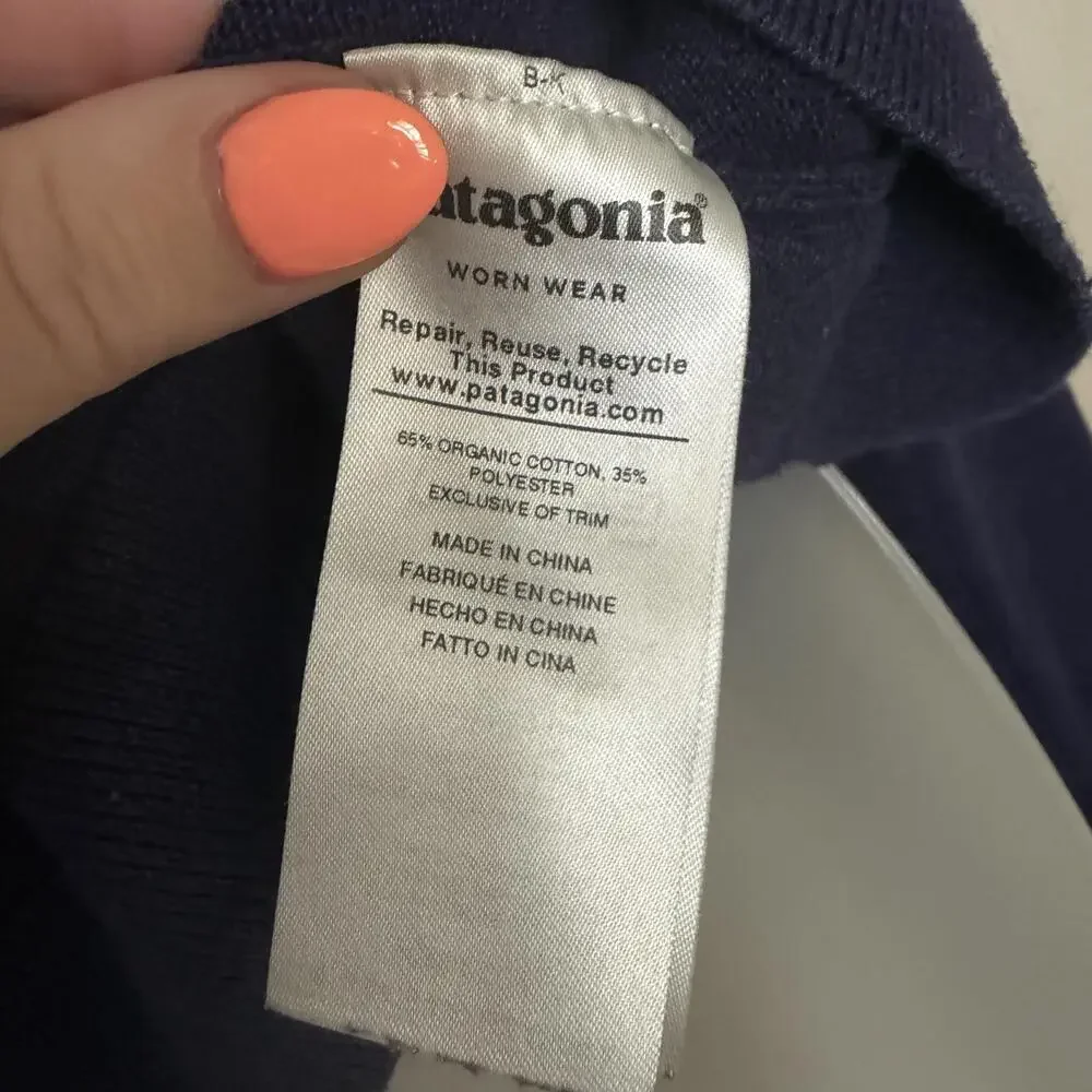 Patagonia Sweater Mens Medium Blue Organic Cotton Knit Crew Neck Logo Pullover